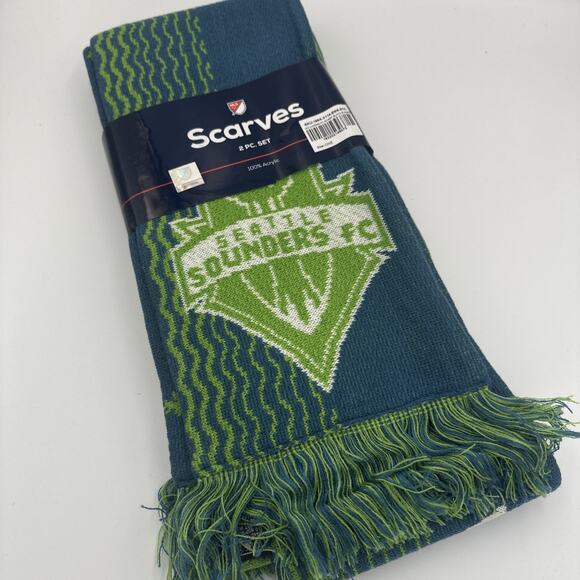 Seattle Sounders MLS Game Day Match Scarves 2 Pack Green & Blue 100% Acrylic - Picture 1 of 7
